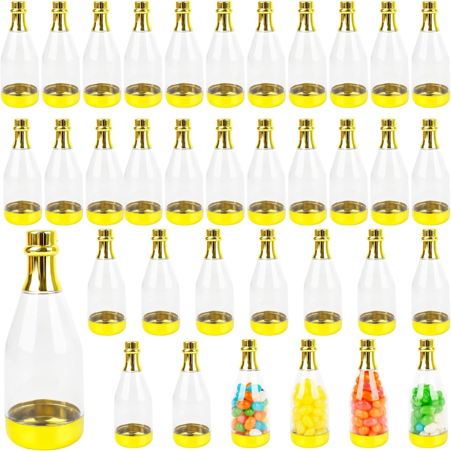 36 Pieces Champagne Bottles Candy Bottles Mini Golden Plastic Treat Containers Bridal Shower Favors for Birthday Wedding Christmas Party