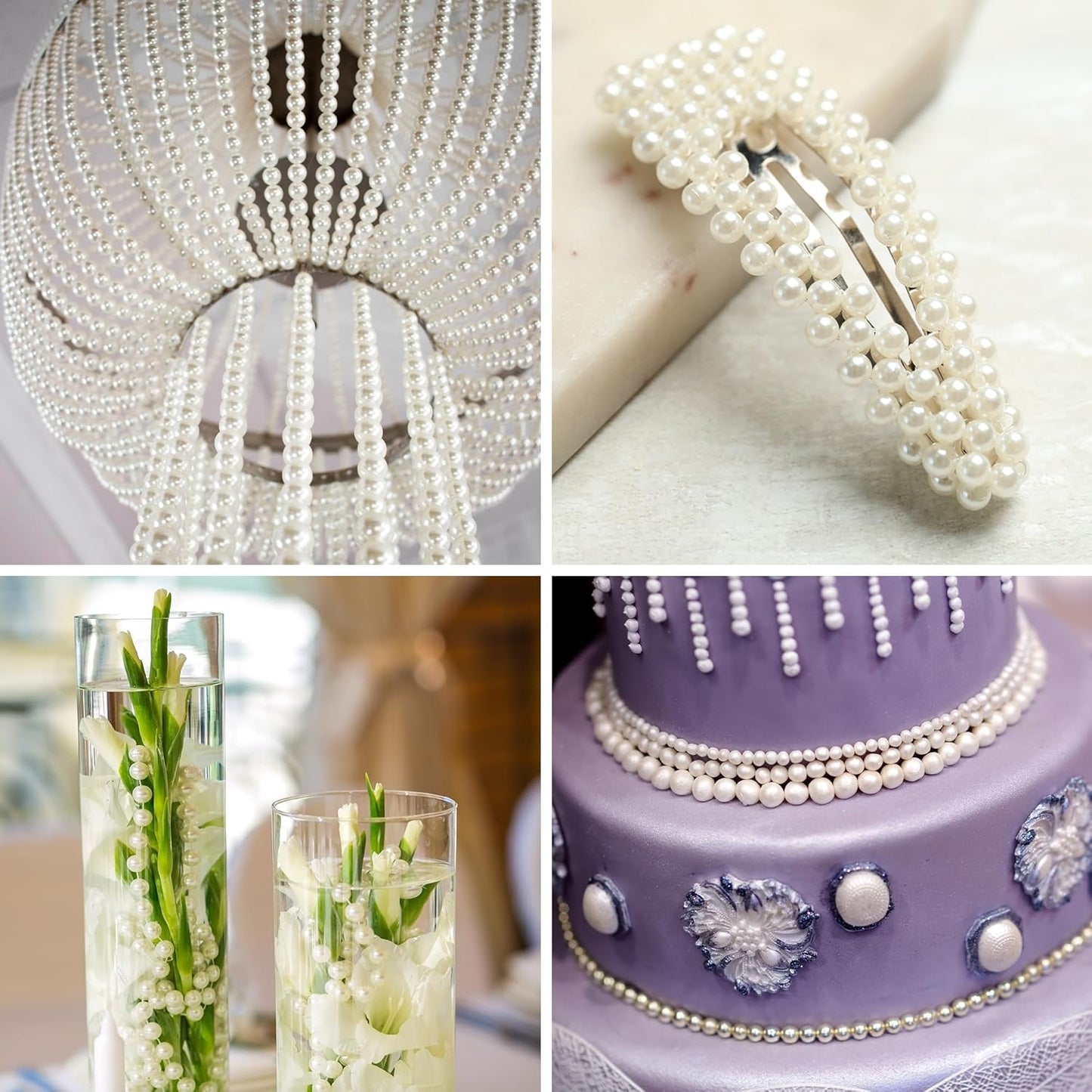 Mandala Crafts 4mm Faux White Pearl Beads Roll - 44 Yards Strand of Fake Pearls Chain Garlands Spool String for Christmas Tree, Wedding, Party, Vases, DIY Decoration