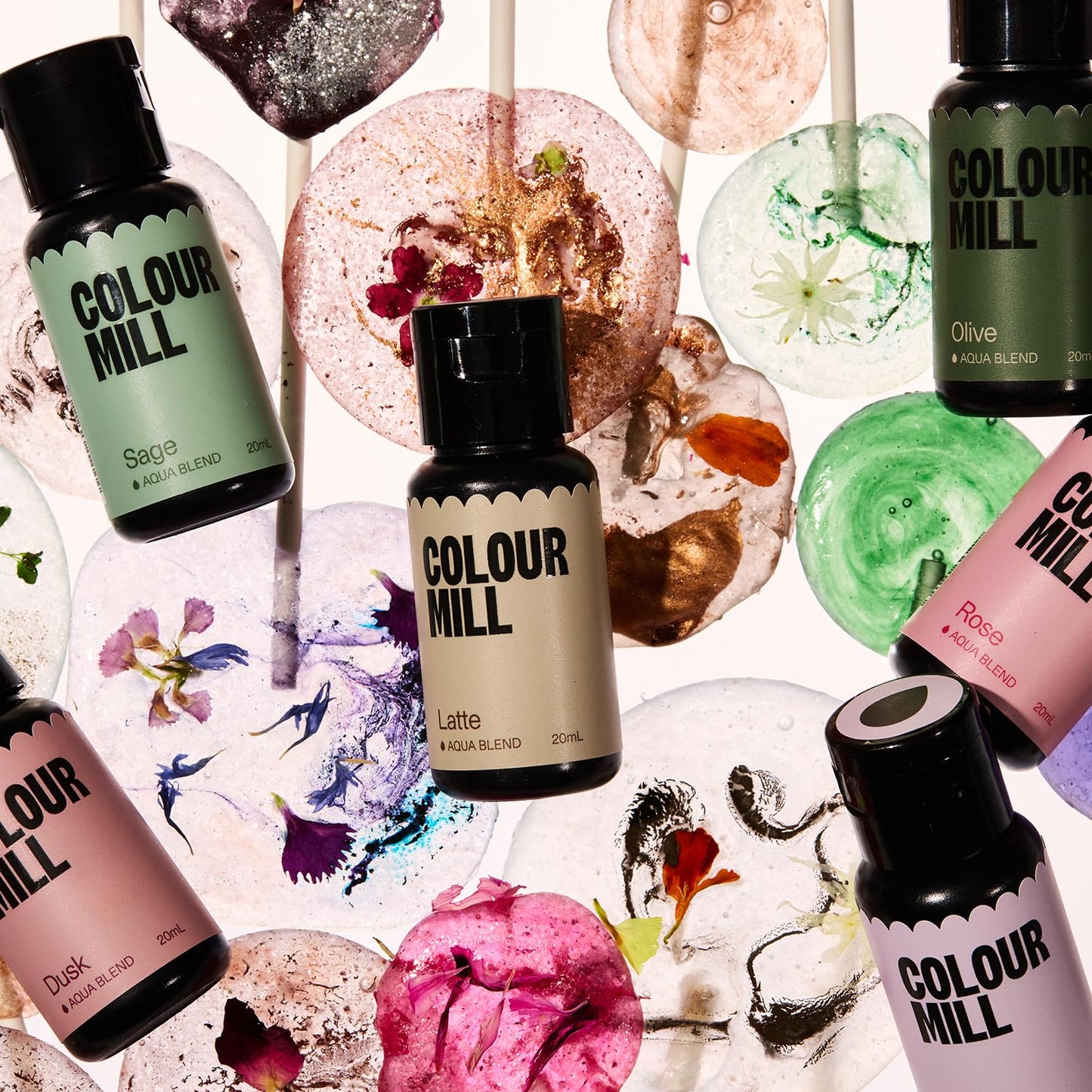 Colour Mill Botanical Pack Aqua Blend Water-Based Food Coloring, 20 Milliliters Dusk, Latte, Lilac, Olive, Rose & Sage