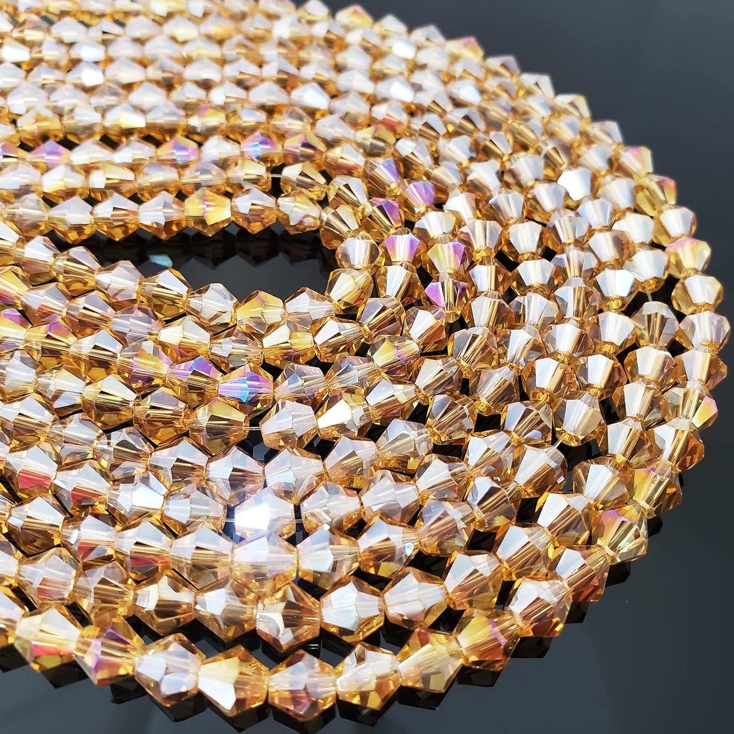 4mm Bicone 1800Pcs Gold Champagne AB Crystal Glass Beads Small Faceted Bicone Shape Crystal Glass Spacer Beads for Bracelet Necklace Decorative Hand Jewelry Making (Gold Champagne AB, 4MM)