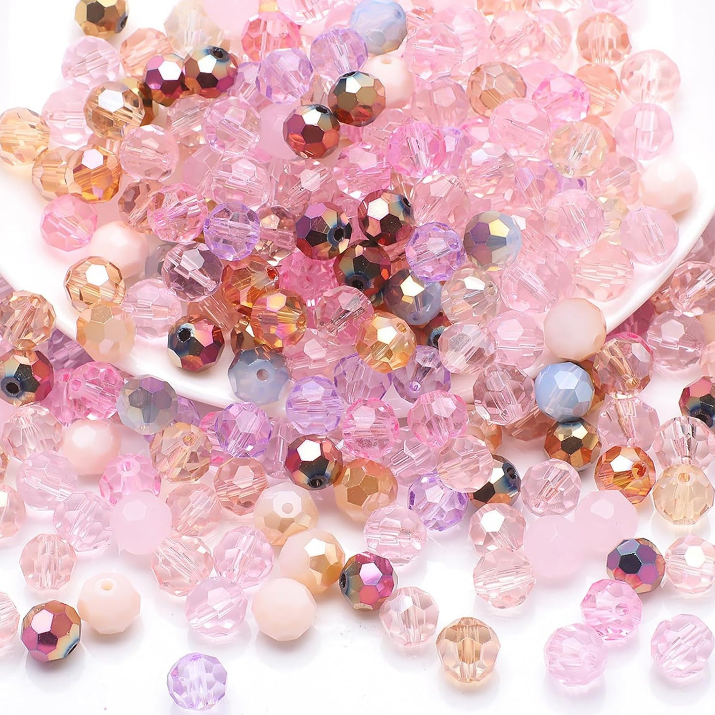 200PCS 6MM Crystal Glass Beads for Jewelry Making Pink Series Rondelle Facted Crystal Glass Beads for Bracelet Making Round Glass Spacer Beads for DIY Crafts Wind Chimes Suncatchers