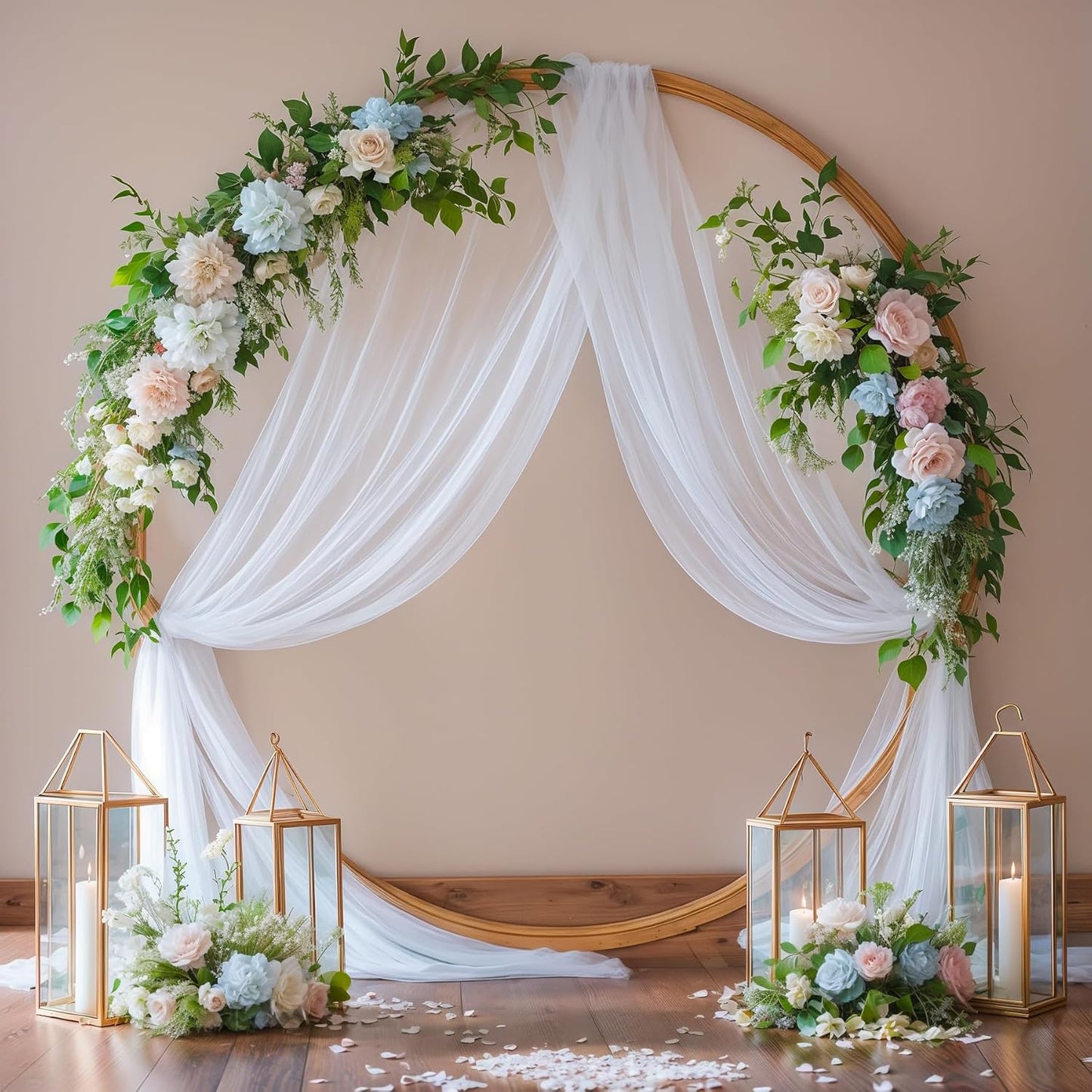 4 Panels Wedding Arch Draping Fabric White Sheer Backdrop Curtain Arch Drape for Wedding Ceremony Reception,Bridal Shower Party Decorations 28" X 19ft