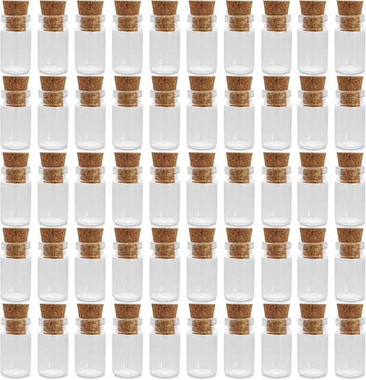 Clear Glass Jars Bottles 50 Pack Mini, Tiny, Cork Stoppers, Arts & Crafts, Projects, Decoration, Party Favors, 18mm x 10mm Diameter