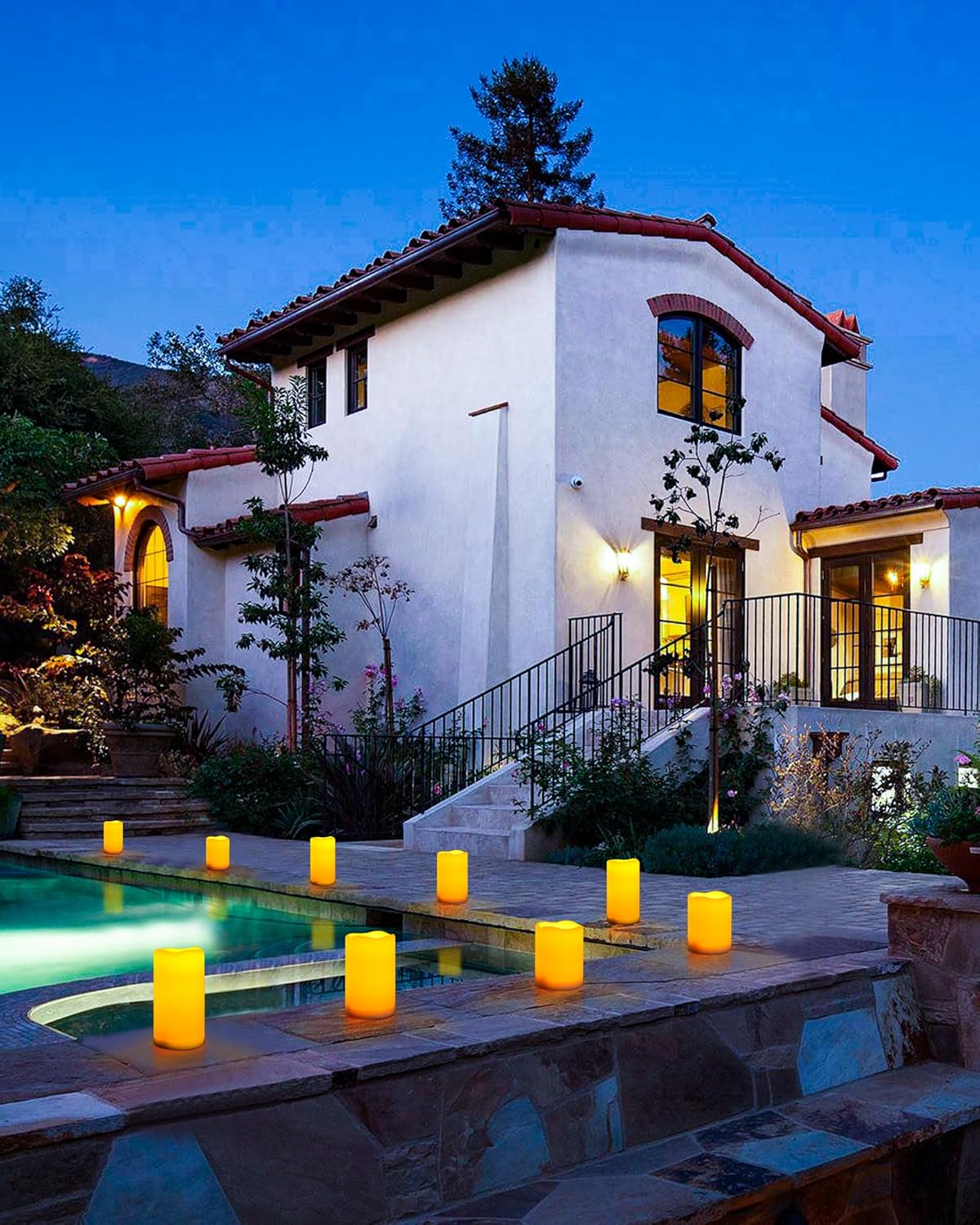 Da by Flameless Candles Battery Operated Candles LED Outdoor Waterproof Candles Plastic Fake Candles with Remote Timers Set of 3(Ivory)