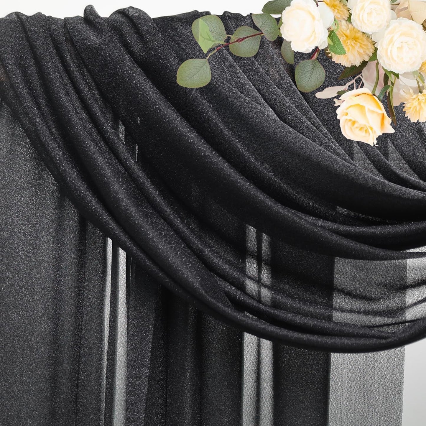 Wokceer Wedding Arch Draping Fabric 28.7" x 20FT Black Sheer Backdrop for Ceremony, Birthday Party, Bridal Shower Decoration