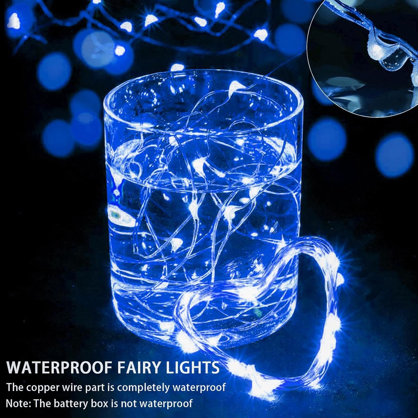 8 Pack Blue Fairy Lights 7Ft 20 LED Twinkle String Lights 3 Modes Battery Operated Waterproof Firefly Starry for Mason Jar Party Wedding Christmas Valentines Day Table Centerpieces
