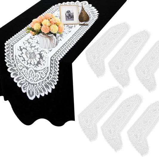 6 Pack Crochet Lace Table Runner White Lace Doilies for Furniture Handmade Cotton Doilies Rustic Table Dresser Scarf for Wedding Party Home Dining Decor, 13 × 45 Inches