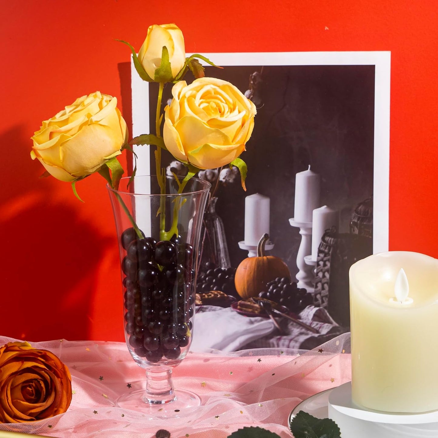 150Pcs Black Polished No Hole Faux Pearl Beads for Vase Filling Decorations, Plastic Pearls Vase Fillers, Table Scatters, Wedding Centerpiece, Home Decor, 8/14/20 mm