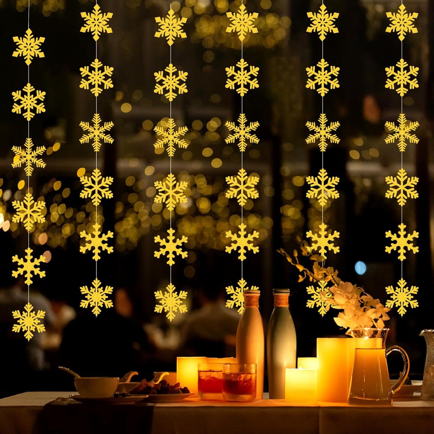 Gold Snowflake-Snow Christmas Party-Decorations Garland - 6pcs Winter Girl Boy Birthday New Year Hanging Decoration Streamers Banner, Wonderland Party Supplies Decor Panduola