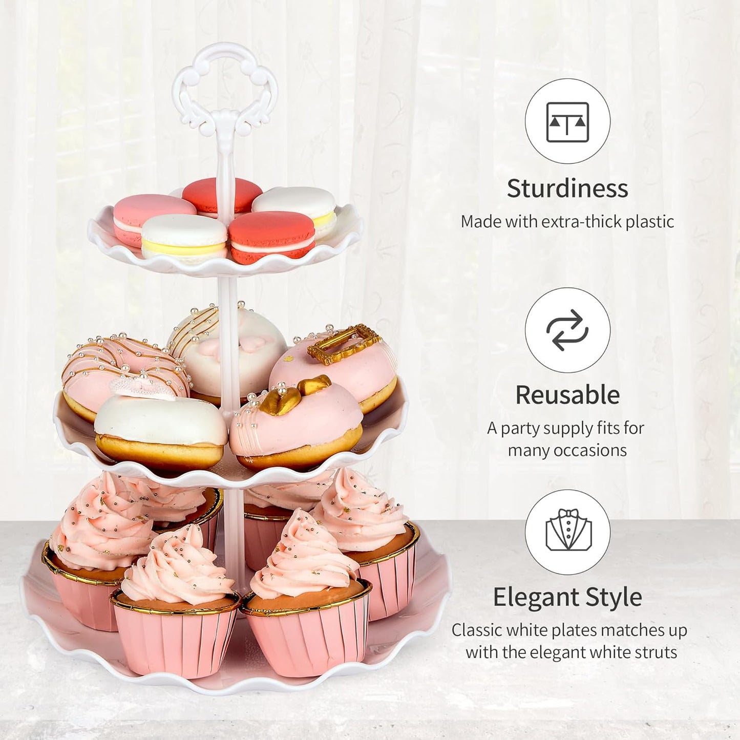 NWK 5 Piece Dessert Table Display Set with 2xLarge 3-Tier Cake Stand/Cupcake Stands, 3X Appetizer Trays Perfect for Wedding Birthday Baby Shower Tea Party