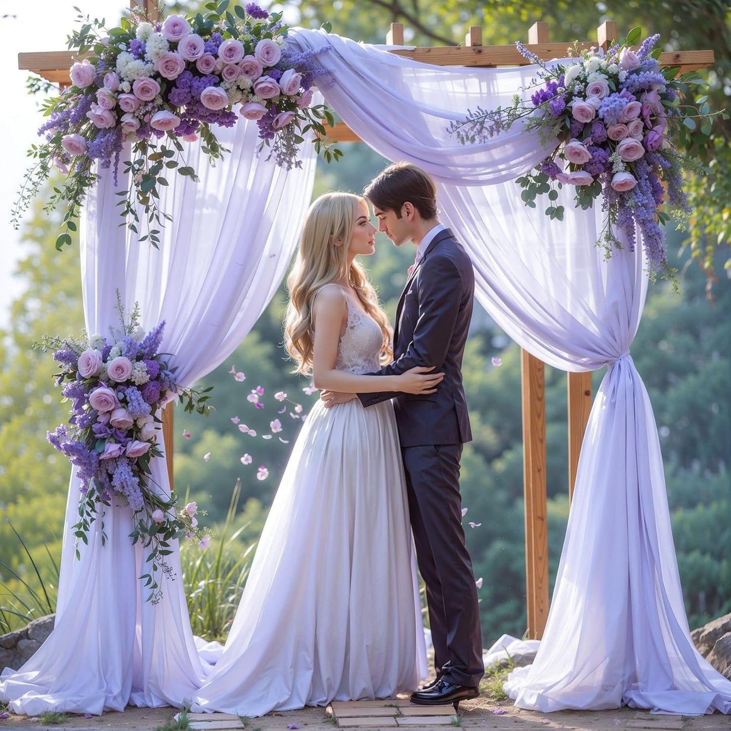 Wedding Arch Draping Fabric,2 Panels 18FT Purple Sheer Chiffon Curtain Drapes 6 Yards for Wedding Ceremony Birthday Party Decoration