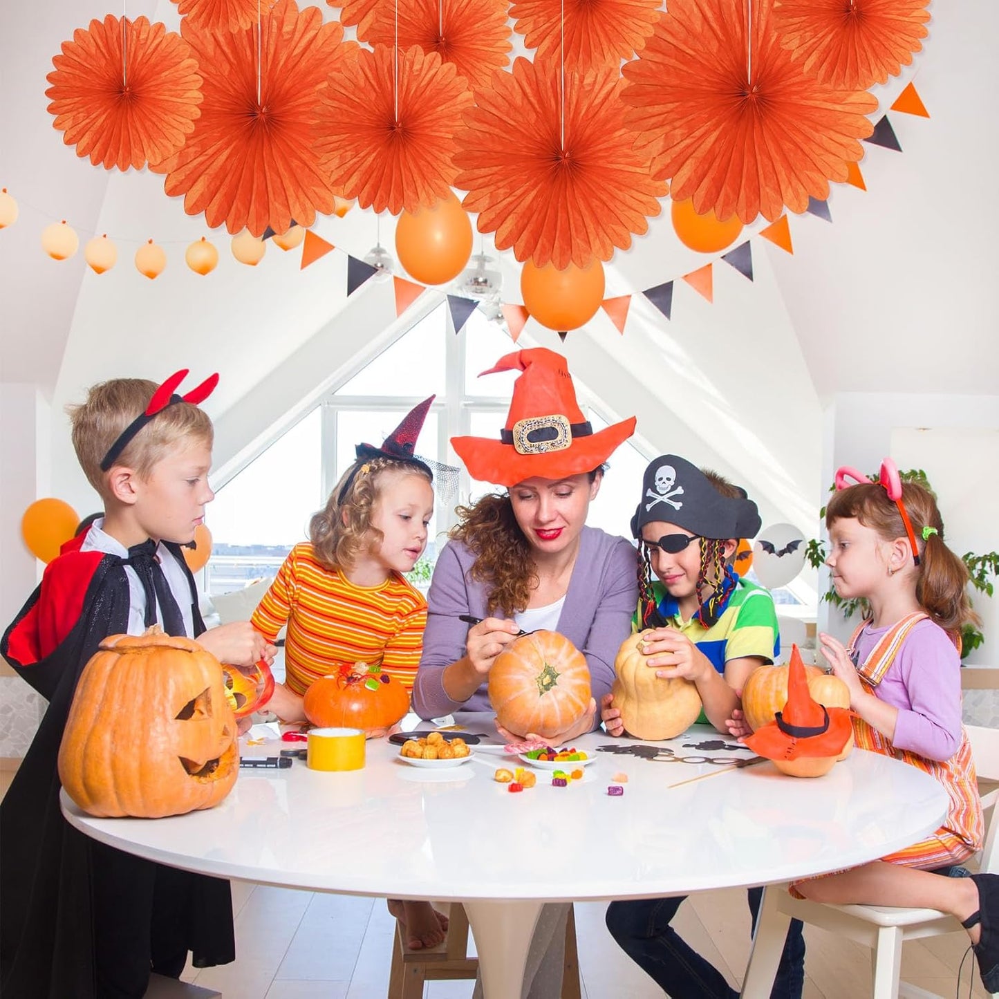 20 Pcs Orange Hanging Paper Fan, Hanging Honeycomb Round Paper Fans for Weddings, Birthdays, Christmas, Baby Showers, Classroom, Events Ceiling Party Supplies Decorations