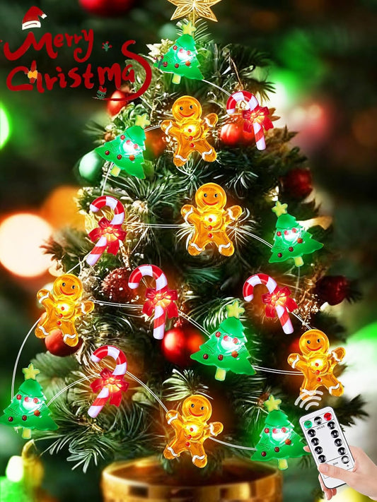 Christmas String Lights Decoration, 10ft 30LED Christmas Tree Gingerbread Man Candy Cane Fairy Lights Battery Operated with Remote, 8 Modes & Timer, Twinkle Light for Home Party Indoor Outdoor Decor