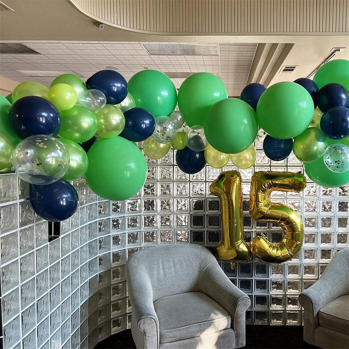 60 Pcs Navy Blue Matte Light Green Silver Latex Party Balloons with Green Silver Confetti for Birthday Party Decoration