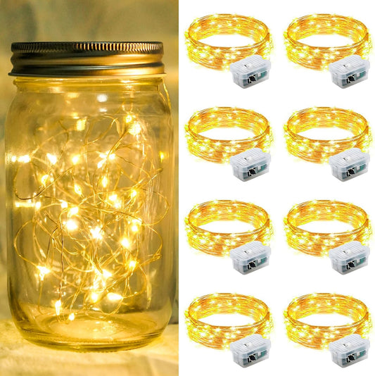 8 Pack Fairy Lights 7Ft 20 LED Twinkle String Lights 3 Modes Battery Operated Waterproof Firefly Starry for Mason Jar Party Wedding Christmas Valentines Day Table Centerpieces,Warm White
