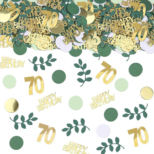 Sage Green 70th Happy Birthday Confetti, 70th Birthday Table Decorations Scatter Green Gold Foil Cake Confetti Decorations for 70 Bday Women Men Party Decor 230 Pcs