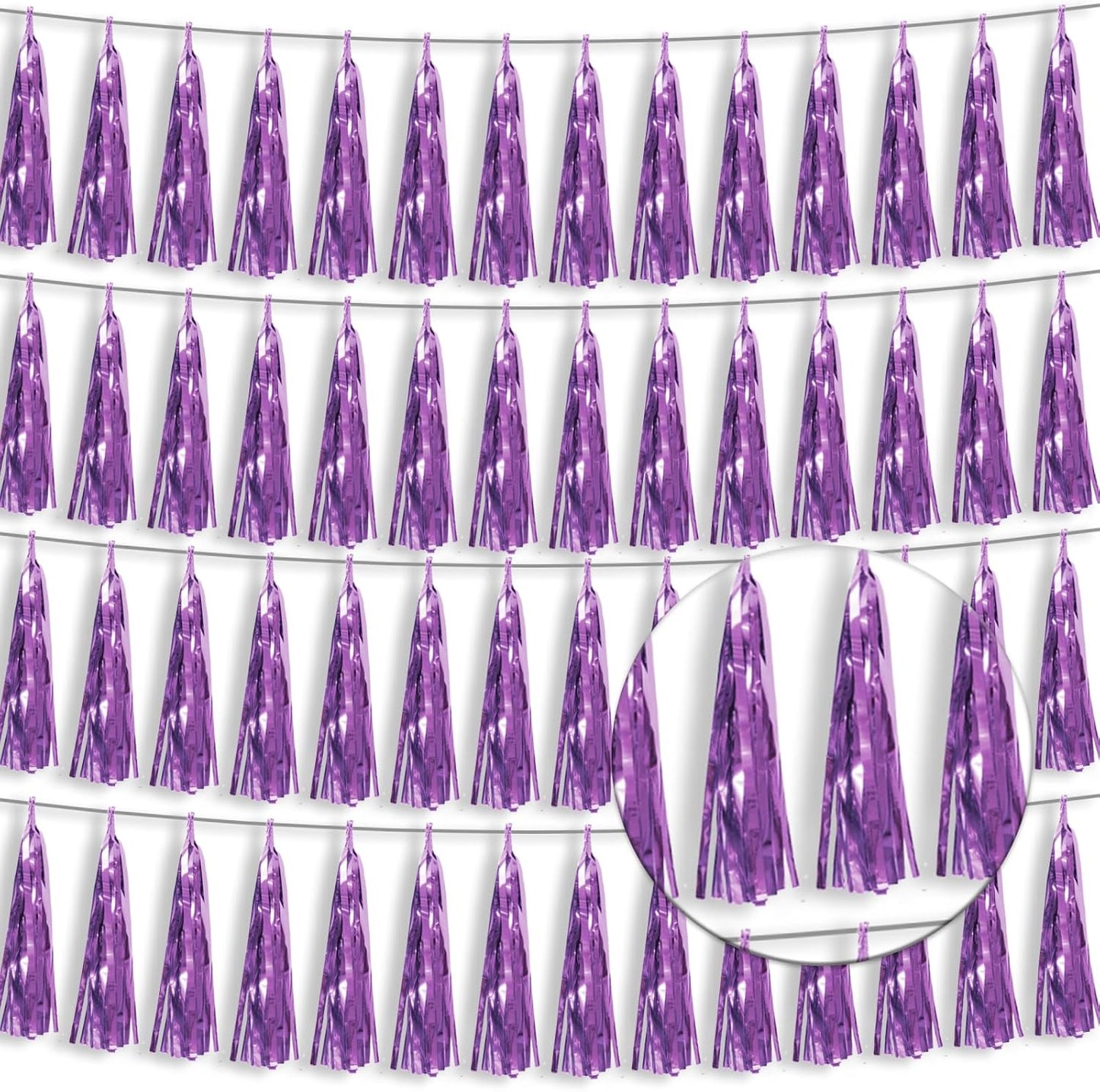 4P Light Purple Foil Fringe Tassel Banner Garland Metallic Tinsel Streamers Wall Hanging Curtain Backdrop Banner for Parade Floats, 2024 Graduation Decorations, Father's Day Party Decoration