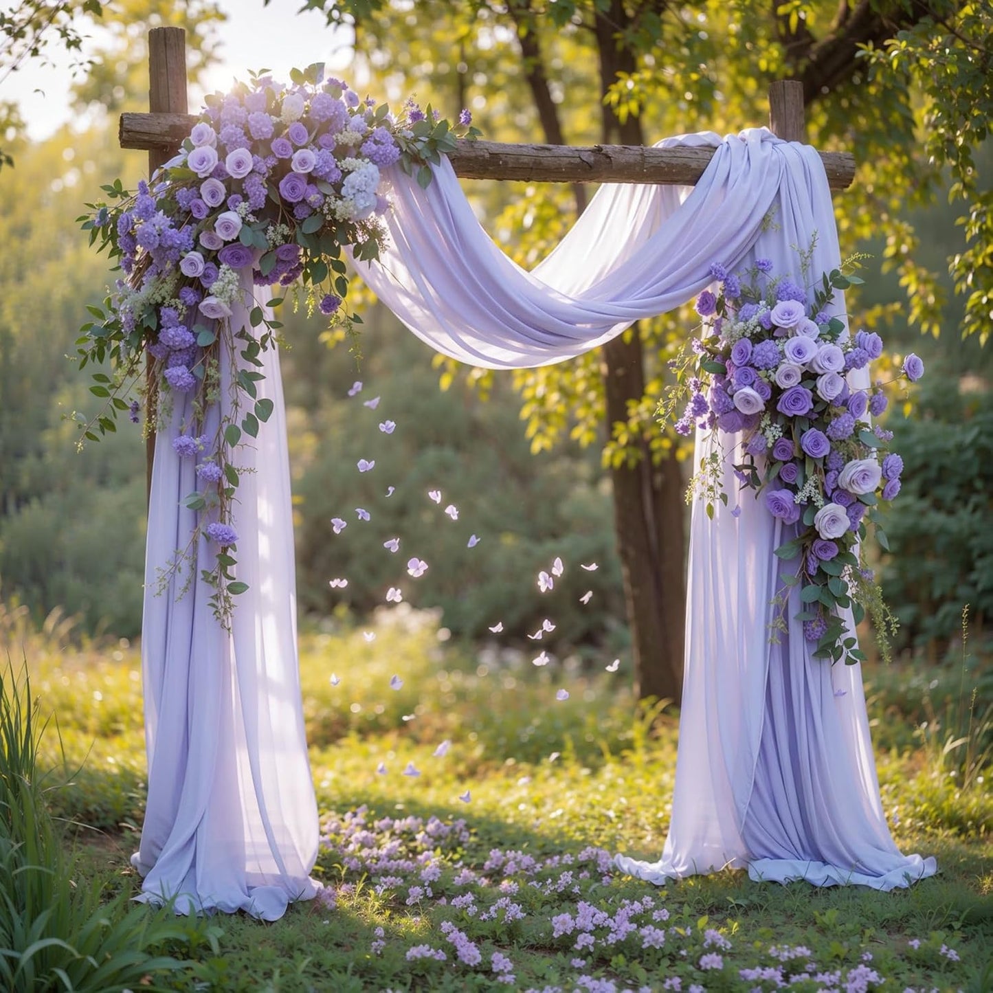 Wedding Arch Draping Fabric,2 Panels 18FT Purple Sheer Chiffon Curtain Drapes 6 Yards for Wedding Ceremony Birthday Party Decoration