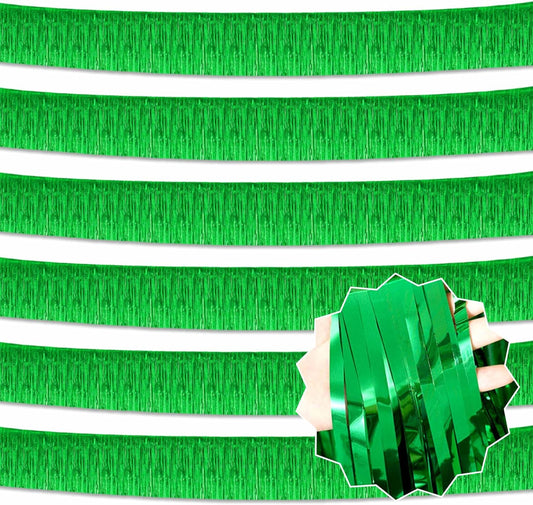 6 Pack 10 Ft Green Foil Fringe Garland Metallic Streamers Tinsel Banner Wall Hanging Garland Backdrop for Parade Floats, Halloween, Christmas, Thanksgiving, New Year Party Decorations