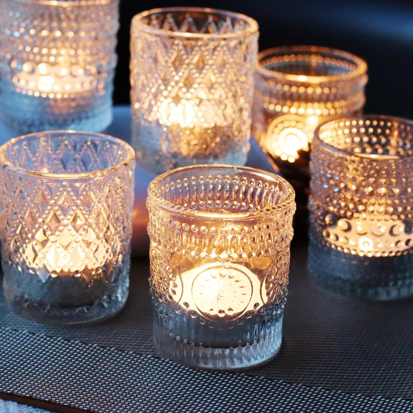 Clear Votive Candle Holders, 3 Patterns 24 pcs Glass Tealight Candle Holders for Christmas Wedding Table Centerpiece Birthday Party
