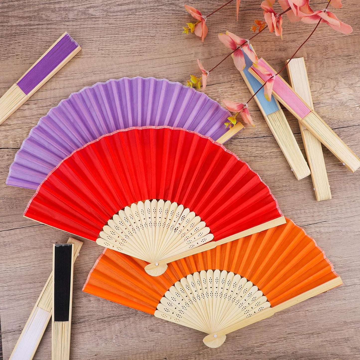 MCEAST 30-Piece Silk Folding Fans with Bamboo Frames - Multicolor, Perfect for Weddings, Parties, Home Decor