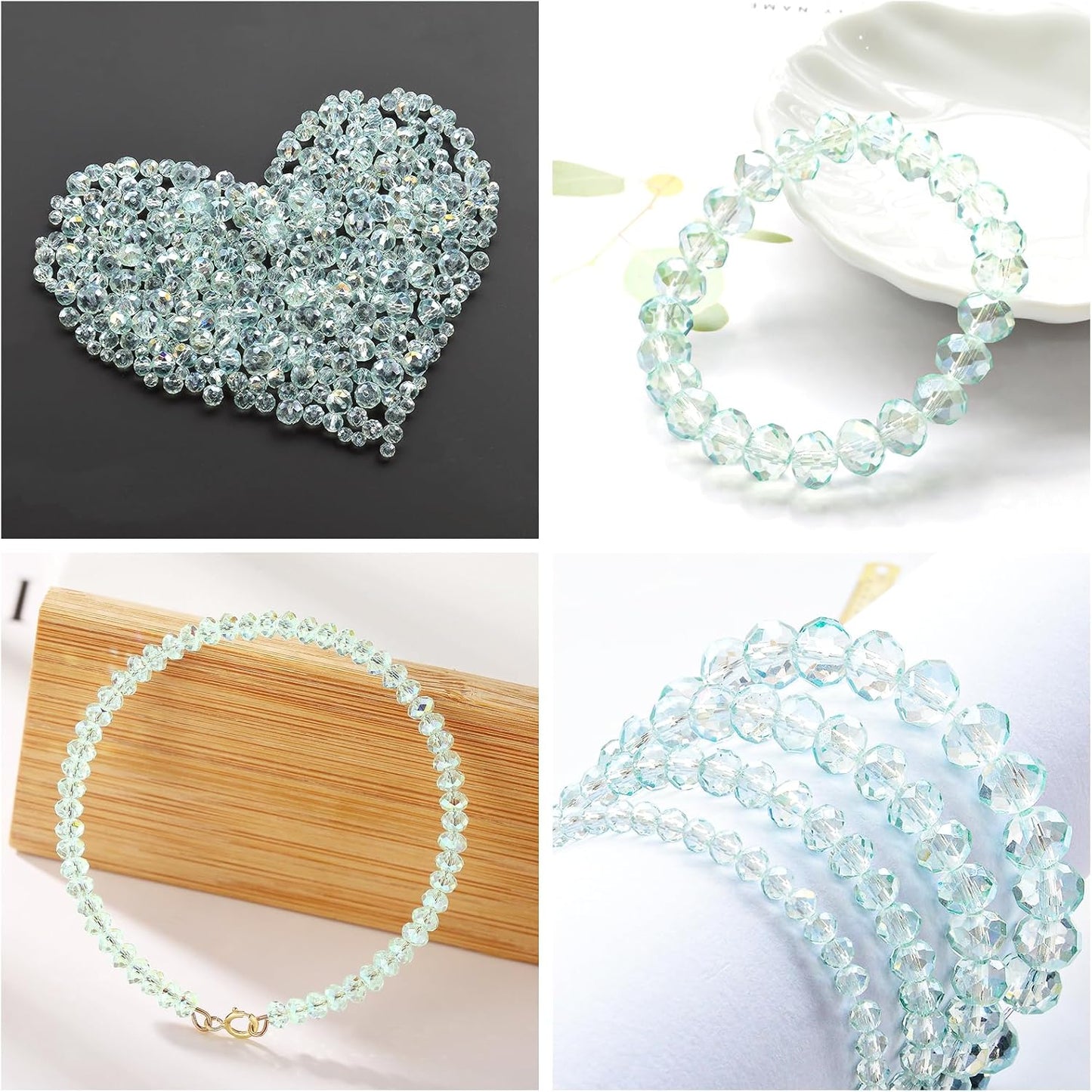220Pcs 10mm Crystal Glass Beads for Jewelry Making Beads for Bracelets Necklace Pendants Making Supplies(Light Blue Green)