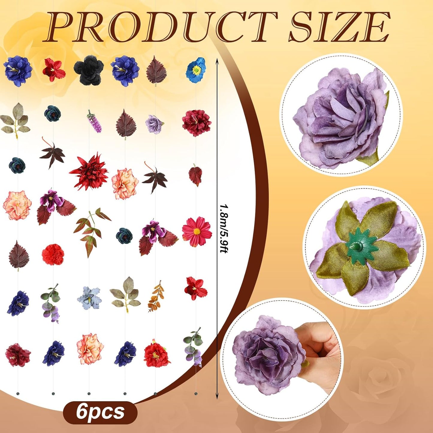 XunYee 6 Pcs 35.4 ft Flower Garlands Hanging Wildflower Backdrop Decoration Artificial Floral Garlands Fake Flower Vines Faux Silk Decor for Halloween Fall Wedding Garden Wall Arch (Autumn)