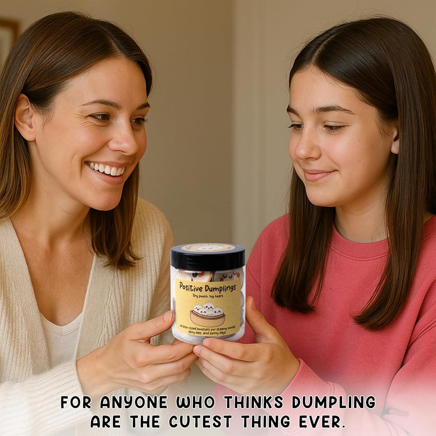 Positive Dumpling Jar – 60 Funny Emotional Uplifting Support Dumplings Affirmation, Back to School Gifts for Students & Teachers, White Elephant Gifts, Funny Gift for Women, Teens, Tweens, Coworkers