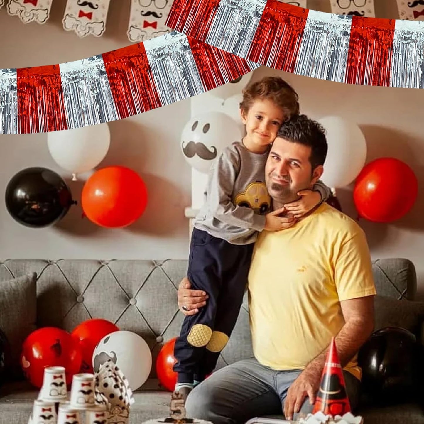 BEISHIDA 3 Packs Red Silver Metallic Foil Fringe Garland Red Silver Wall Hanging Tinsel Fringe Banners for Halloween Floats Bridal Shower Wedding Birthday Graduation Holiday Party Decoration(30 Ft)