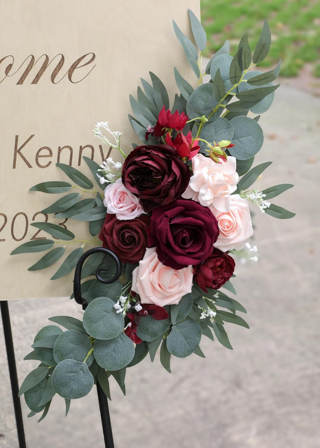 ponatia Wedding Arch Flowers (Pack of 2), Artificial Burgundy Wedding Flowers for Wedding Welcome Signs Decorations and Arch Flower for Wedding Ceremony Reception (Burgundy & Blush)