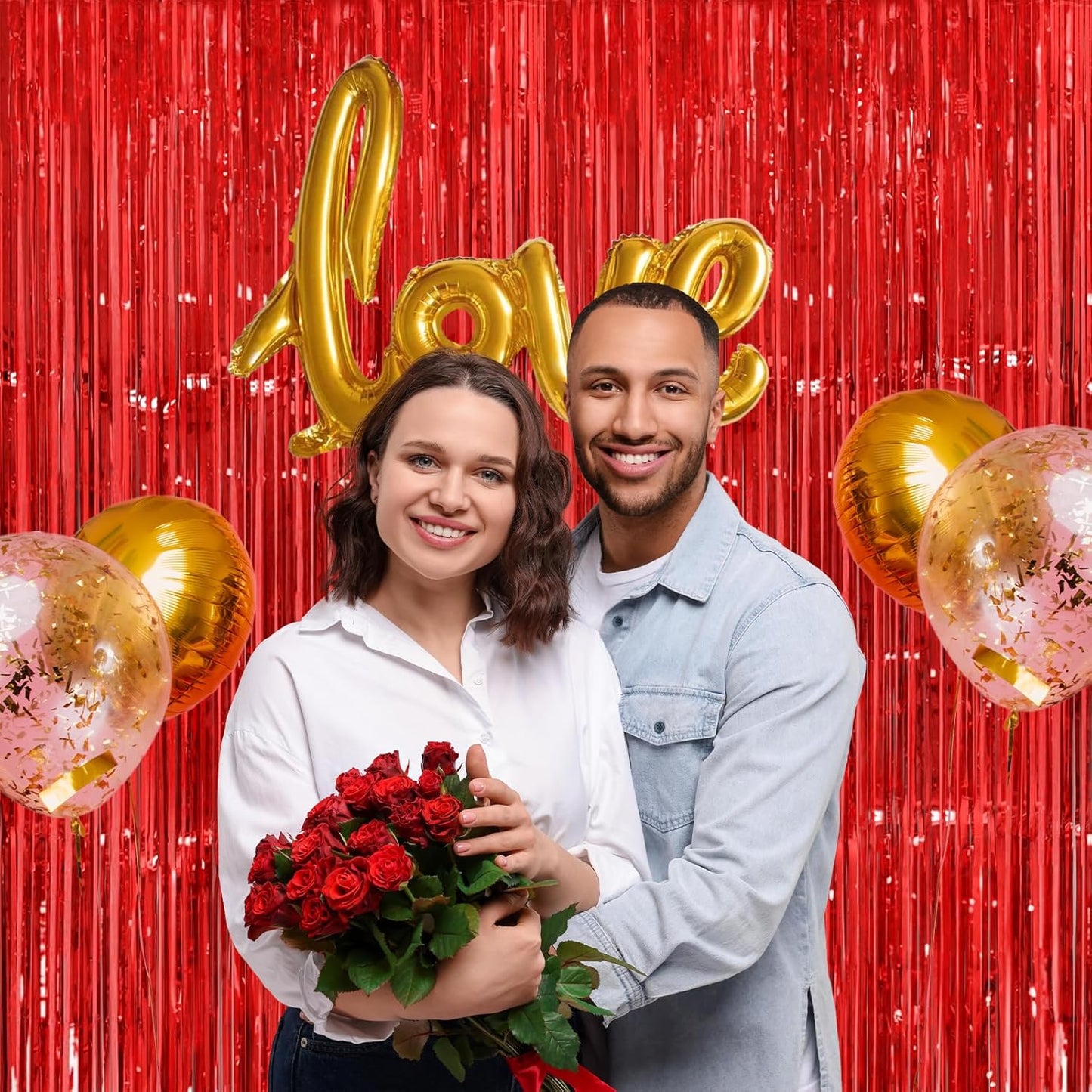 Red Streamers Party Decorations - Thicken 4 Pack 3.2 x 8.2 FT - Tinsel Foil Fringe Curtains Party Backdrop for Birthday, Casino, Carnival, Cherry, Hollywood Red Carpet Party Decorations