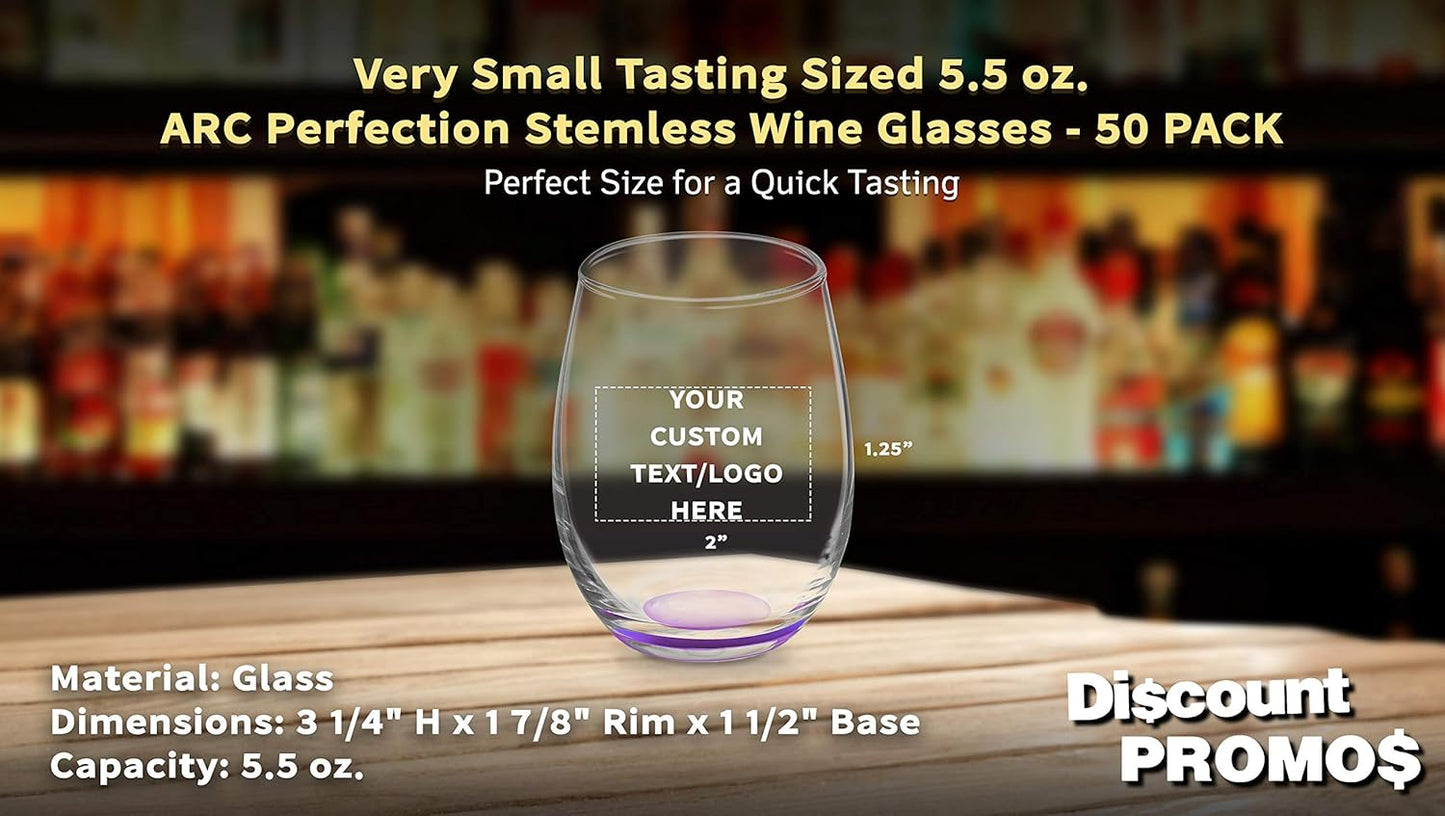 Custom Stemless Wine Glasses by ARC 5.5 oz. Set of 50, Personalized Bulk Pack - Perfect for Hotel, Bar, Restaurant or Lounge - Purple