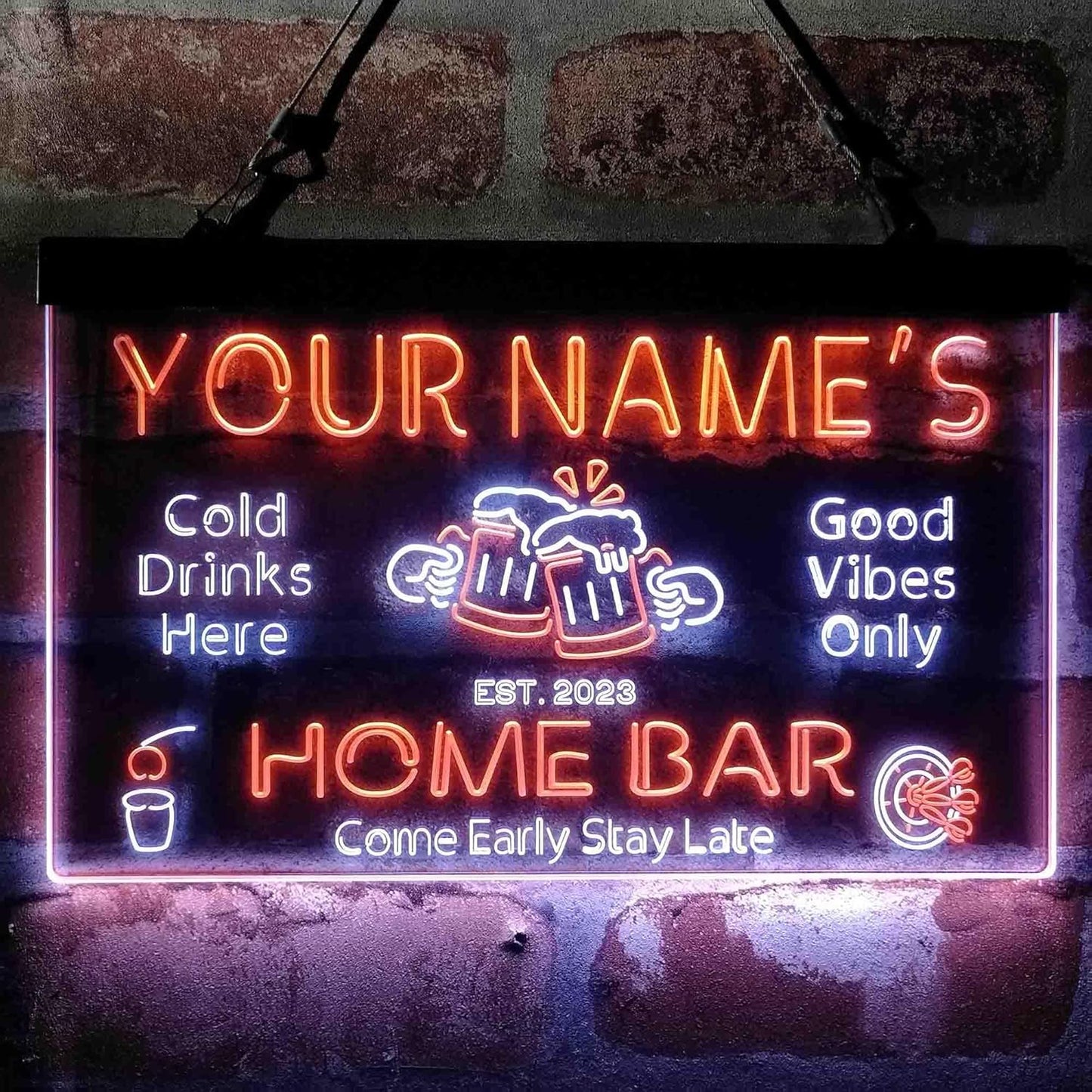 ADVPRO Personalized Your Name Custom Home Bar Beer Established Year Dual Color LED Neon Sign White & Orange 24 x 16 Inches st6s64-p1-tm-wo