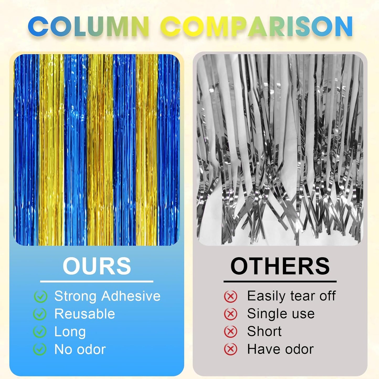 2 Pack Blue Gold Foil Fringe Backdrop Curtains, Graduation Tinsel Streamers Party Decorations, Fringe Backdrop, Door Shimmer for Birthday Party