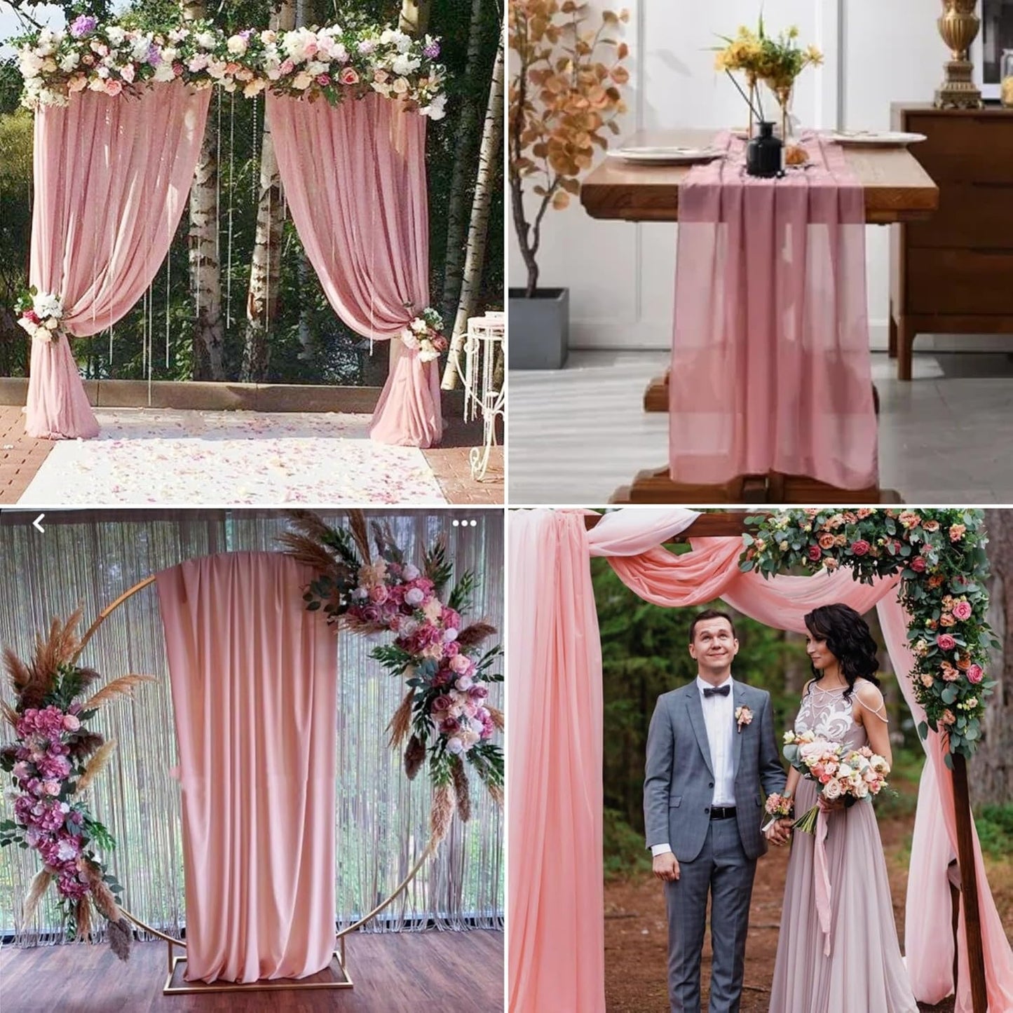 8 Panels Wedding Arch Draping Fabric 28" x 20Ft Wedding Arch Drapes Chiffon Fabric Drape Sheer Backdrop Curtain for Weddings Party Ceremony Birthday Arbor Drapery Reception Ceiling Décor(Dusty Rose)