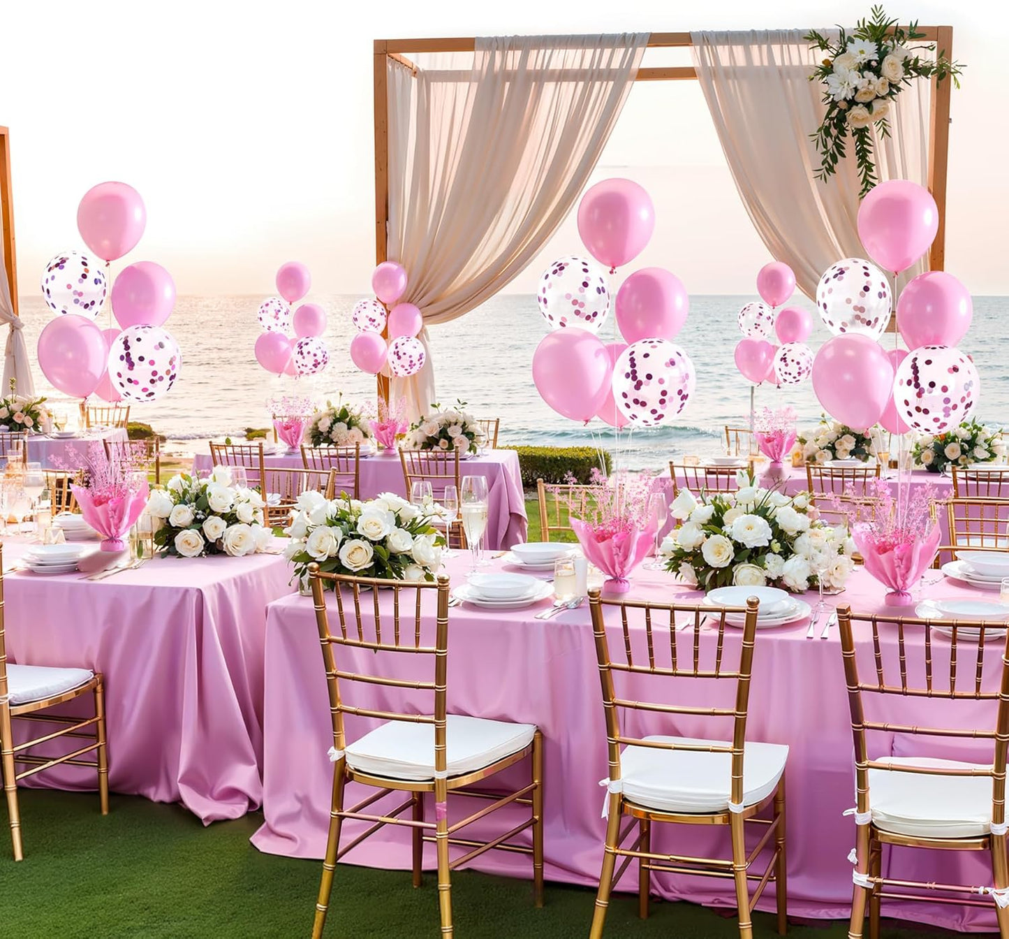 6 Set Pink Balloon Table Centerpieces for Birthday Parties, Balloon Stand Kit with Pink Balloons for Table Decoration