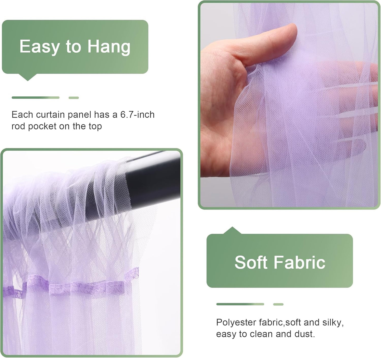 Tulle Backdrop Curtain with Lights String 10FT X 8FT Lavender Sheer Tulle Backdrop Curtains for Wedding Birthday Party Reception Photo Booth Background Decorations (2 Panels 5x8FT)