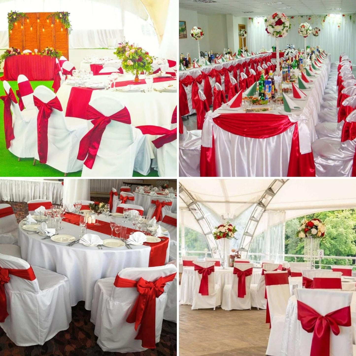 50 PCS Satin Chair Sashes Bows Decorative Universal Chair Cover Chair Ribbon Bows Ties Back Sash for Wedding Party Ceremony Reception Hotel Event Banquet Restaurant Home Kitchen Decor(7 x108inch,Red)