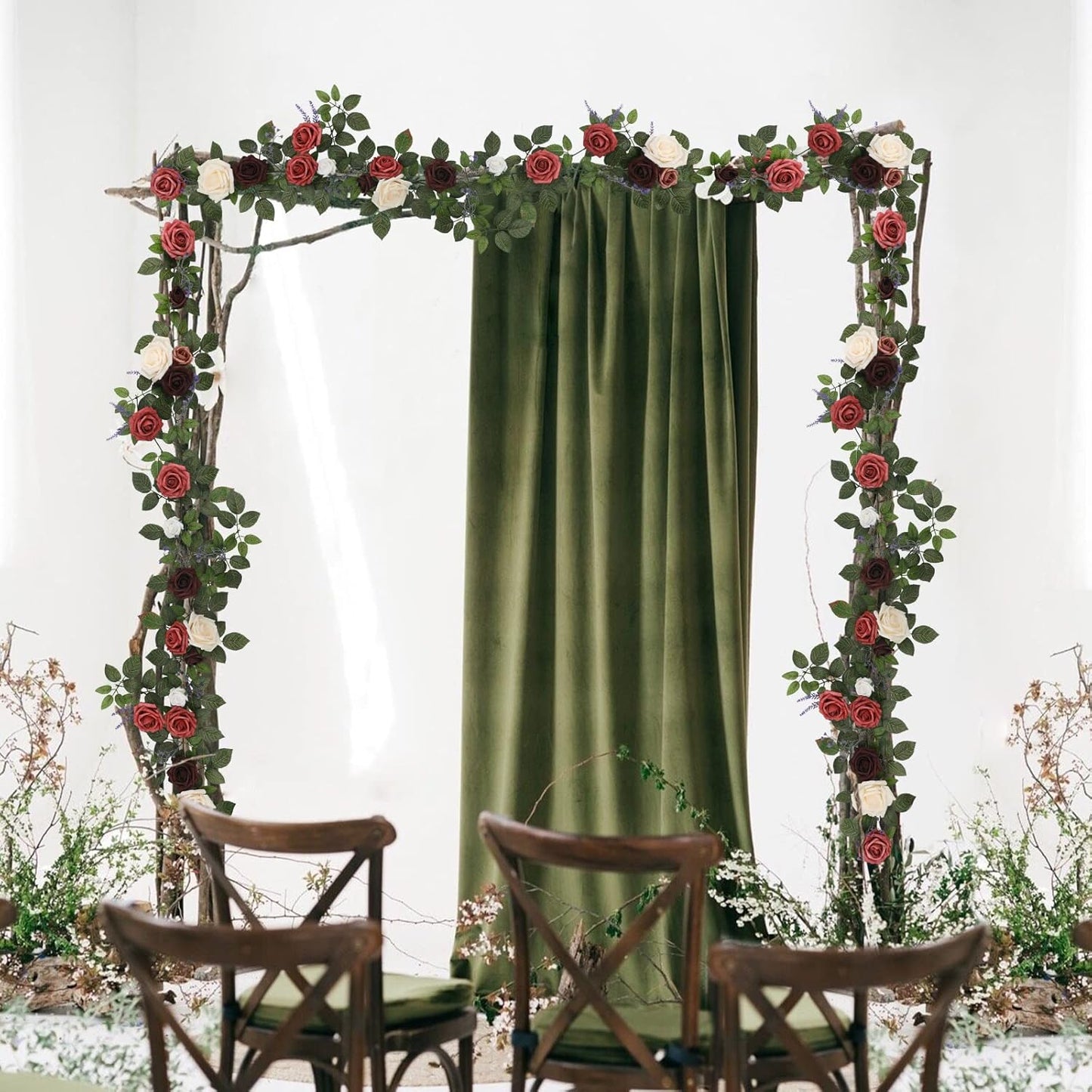 5FT Artificial Rose Flower Burgundy Fake Floral Garland for Wedding Ceremony Backdrop Arch Flowers Table Centerpieces Decorations