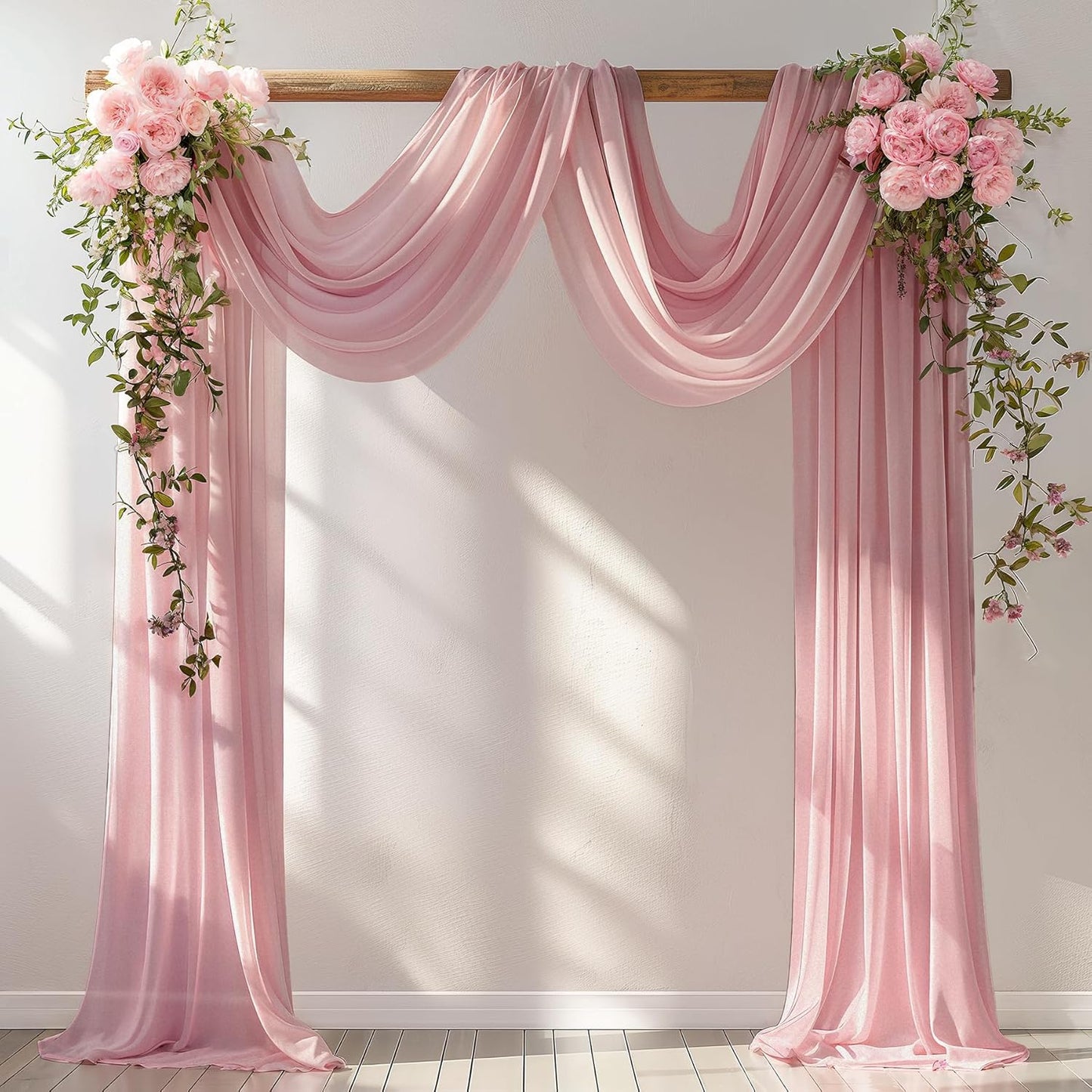 Wedding Arch Draping Fabric, 2 Panels 30" x 20Ft Dusty Rose Sheer Curtain Drapes Extra Wide & Long Backdrop Curtains for Bridal Shower Backdrop Outdoor Party Arches Church Ceremony Decoration
