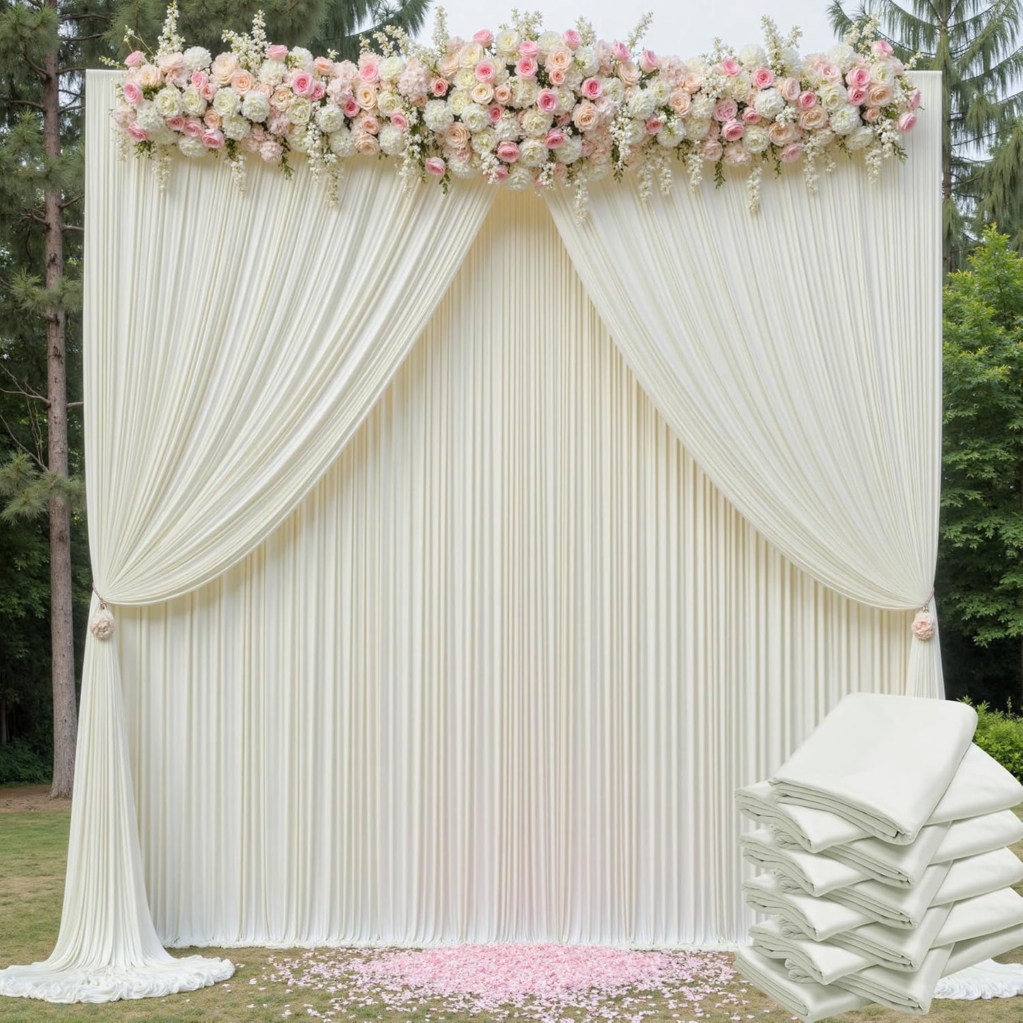50ft x 15ft Ivory Wrinkle Free Backdrop Curtains for Parties,Silky Polyester Fabric Wedding Ceiling Drapes, 10 Panels 15ft Photo Back Drop Drapes for Baby Shower Photography Stage Background Cloth