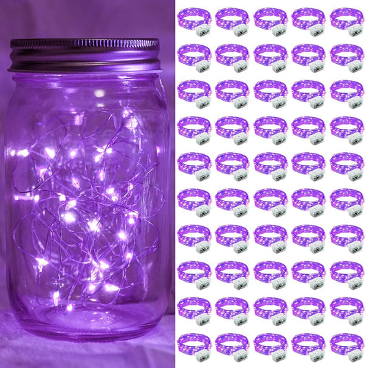 50 Pack Purple Fairy Lights 7Ft 20 LED Twinkle String Lights 3 Modes Battery Operated Waterproof Firefly Starry for Mason Jar Party Wedding Christmas Valentines Day Table Centerpieces