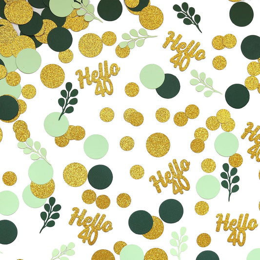 300PC Gold Glitter and Sage Green Happy 40th Birthday Decorations for Men/Women Greenery 40th Birthday Confetti for Table Forty Party Decor Supplies