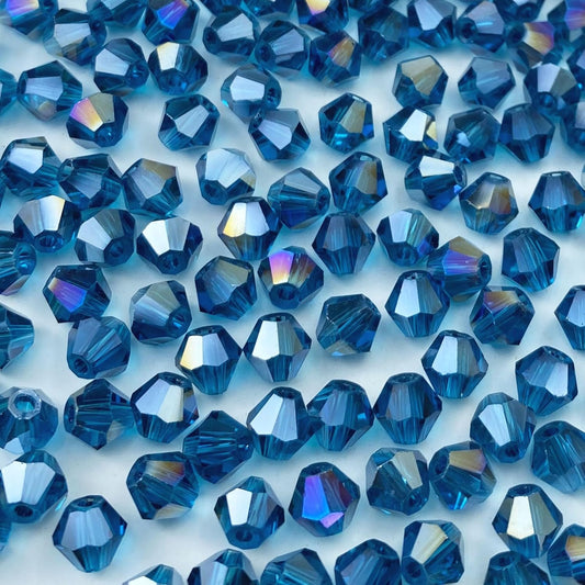 400pcs 4mm Bicone Crystal Glass Beads Loose Spacer Beads Faceted Craft Beads for Jewelry Making DIY Necklace Bracelet Earring Wind Chimes Suncatchers Ornamen(Peacoca Blue AB)