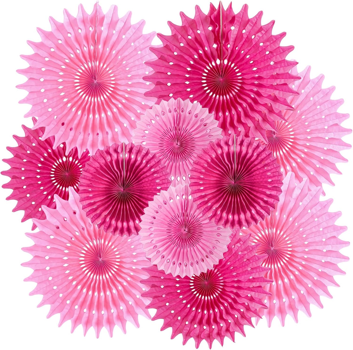 SUNBEAUTY Hanging Honeycomb Paper Fans Hot Pink Party Decorations Fuchsia Pink Birthday Paper Decoration for Wedding Graduation Events Accessories - 12Pcs