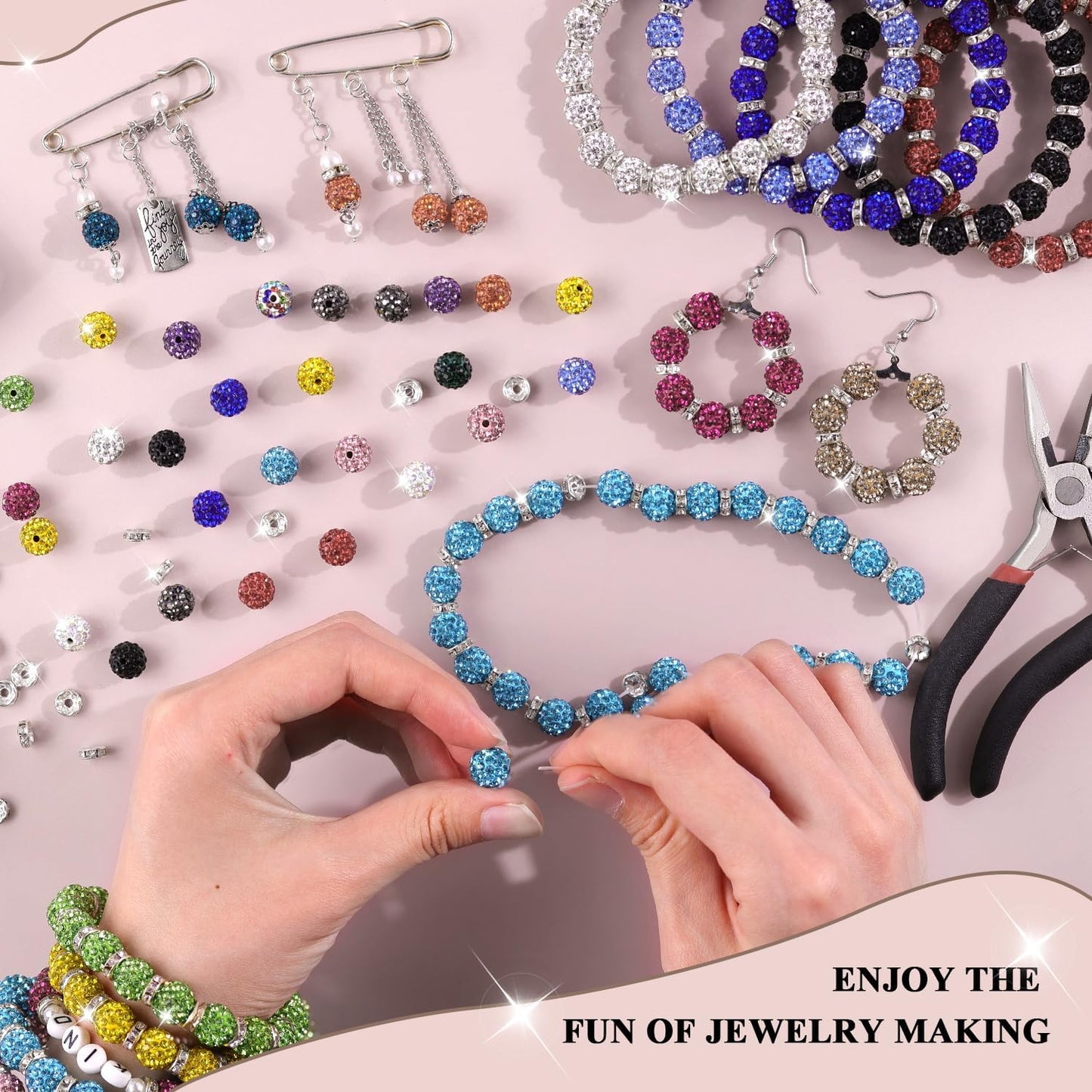 80pcs 10mm Olivine Rhinestone Beads for Jewelry Making, Shiny Round Shamballa Clay Christmas for Bracelet Baseball Necklace Earring and DIY Decoration Crafting