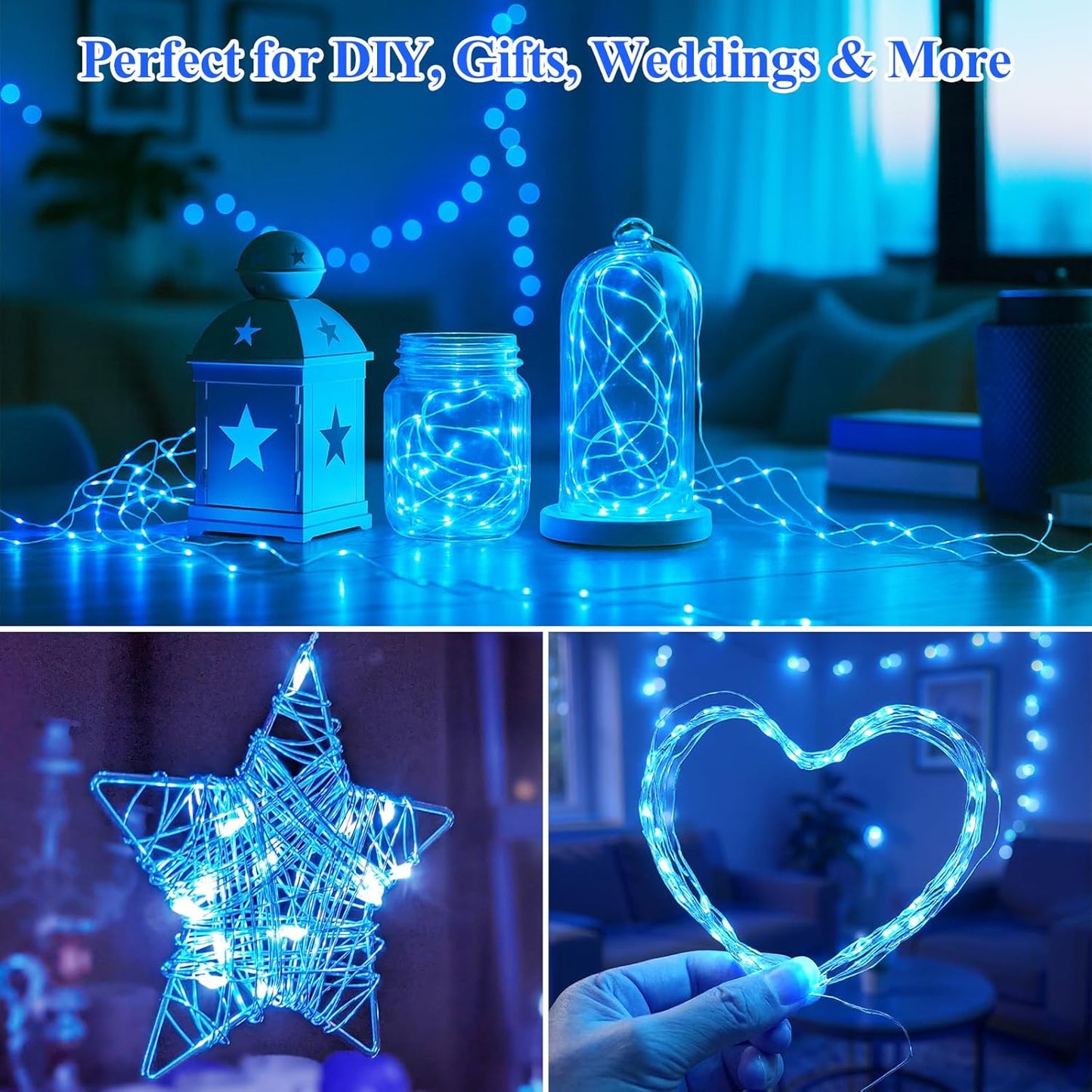 Lakumu 12 Pack Fairy Lights Battery Operated -7FT 20LED String Lights Silver Wire Firefly Starry Lights for DIY Christmas Decorations Mason Jar Wedding Party Centerpiece Table Decor, Blue