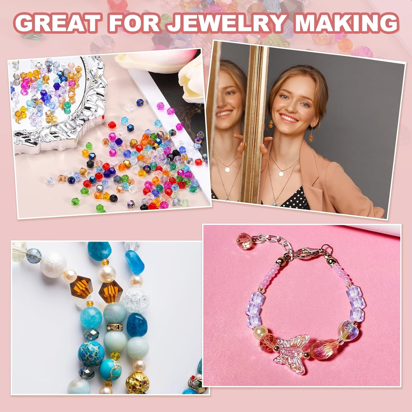 PATIKIL 1000pcs 3mm Bicone Glass Crystal Beads, Faceted Glass Spacer Beads with Box for Jewelry Making Bracelet Necklace Earrings DIY Suncatcher Craft, Violet AB