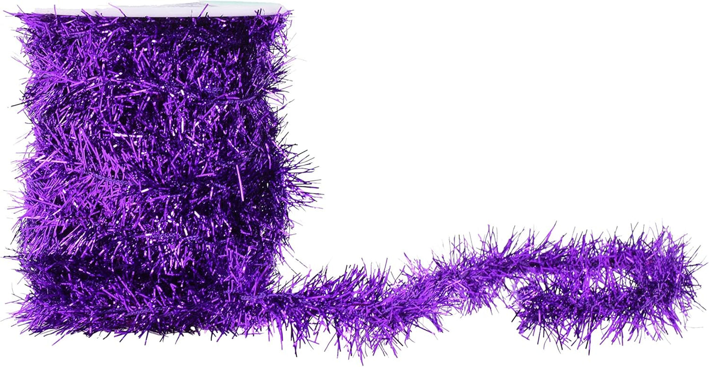 Mandala Crafts Purple Tinsel Garland - Thin Metallic Foil Glitter Mini Garland for Christmas Tree, Party, Wedding Decor, and Holiday Decorations