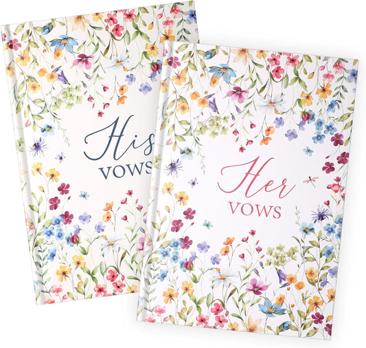 Set of 2 Vow Books His and Hers, Wedding Vow Books (6.06x4.17) Wedding Keepsake Essentials Elegant Bridal Shower Ceremony Gift Elopement Essentials (Colorful,Wildflowers)